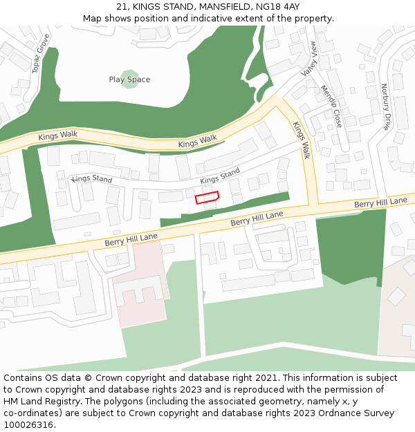 21, KINGS STAND, MANSFIELD, NG18 4AY: Location map and indicative extent of plot