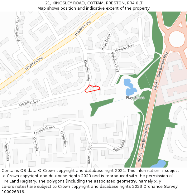 21, KINGSLEY ROAD, COTTAM, PRESTON, PR4 0LT: Location map and indicative extent of plot