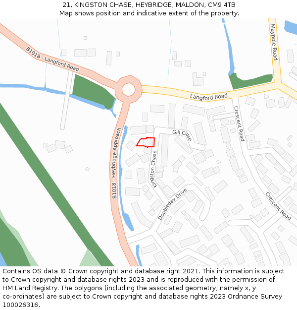 21, KINGSTON CHASE, HEYBRIDGE, MALDON, CM9 4TB: Location map and indicative extent of plot
