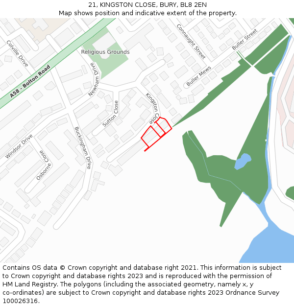 21, KINGSTON CLOSE, BURY, BL8 2EN: Location map and indicative extent of plot