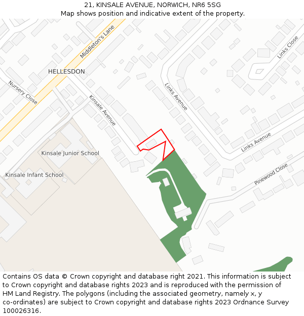21, KINSALE AVENUE, NORWICH, NR6 5SG: Location map and indicative extent of plot
