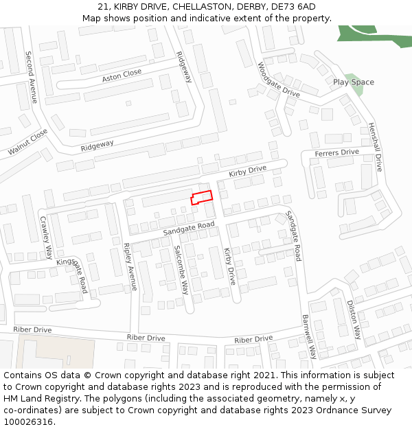 21, KIRBY DRIVE, CHELLASTON, DERBY, DE73 6AD: Location map and indicative extent of plot
