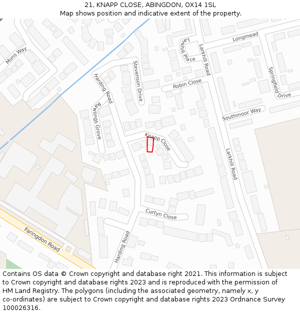 21, KNAPP CLOSE, ABINGDON, OX14 1SL: Location map and indicative extent of plot