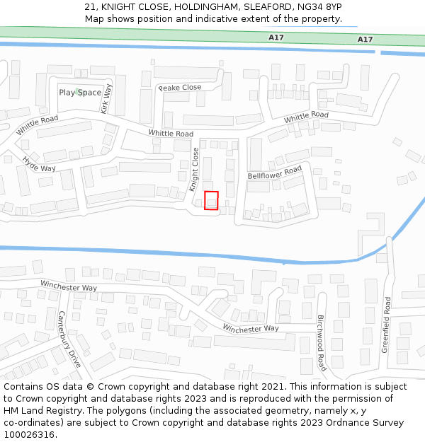 21, KNIGHT CLOSE, HOLDINGHAM, SLEAFORD, NG34 8YP: Location map and indicative extent of plot