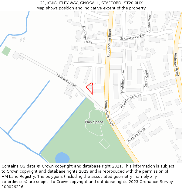 21, KNIGHTLEY WAY, GNOSALL, STAFFORD, ST20 0HX: Location map and indicative extent of plot
