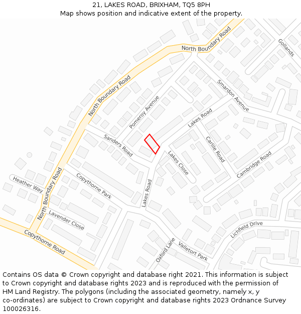 21, LAKES ROAD, BRIXHAM, TQ5 8PH: Location map and indicative extent of plot