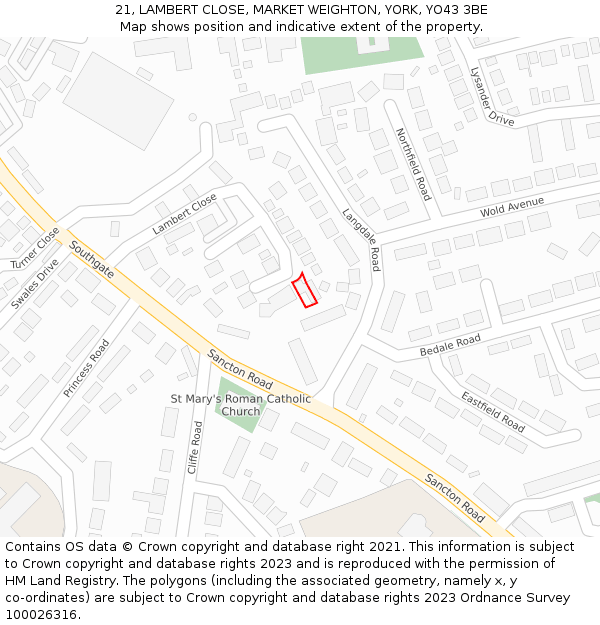 21, LAMBERT CLOSE, MARKET WEIGHTON, YORK, YO43 3BE: Location map and indicative extent of plot