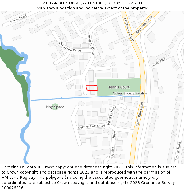 21, LAMBLEY DRIVE, ALLESTREE, DERBY, DE22 2TH: Location map and indicative extent of plot