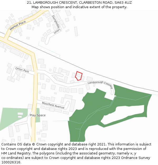 21, LAMBOROUGH CRESCENT, CLARBESTON ROAD, SA63 4UZ: Location map and indicative extent of plot