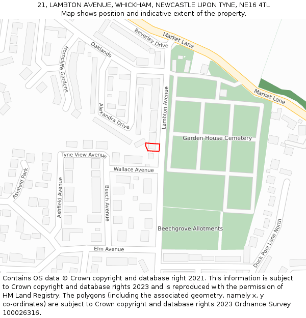 21, LAMBTON AVENUE, WHICKHAM, NEWCASTLE UPON TYNE, NE16 4TL: Location map and indicative extent of plot