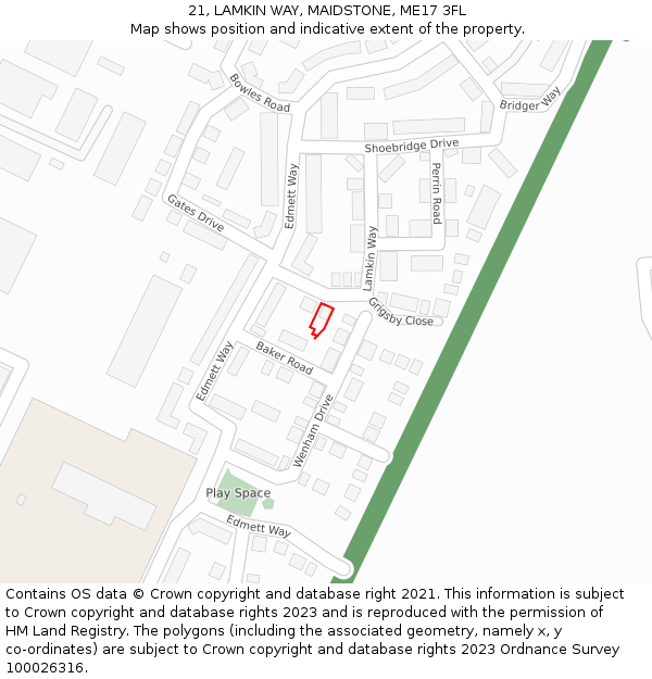 21, LAMKIN WAY, MAIDSTONE, ME17 3FL: Location map and indicative extent of plot