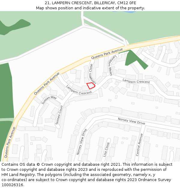 21, LAMPERN CRESCENT, BILLERICAY, CM12 0FE: Location map and indicative extent of plot