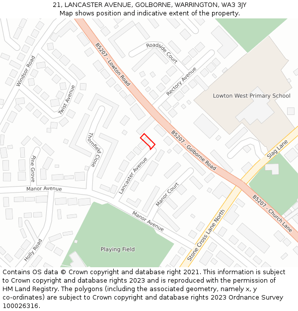 21, LANCASTER AVENUE, GOLBORNE, WARRINGTON, WA3 3JY: Location map and indicative extent of plot