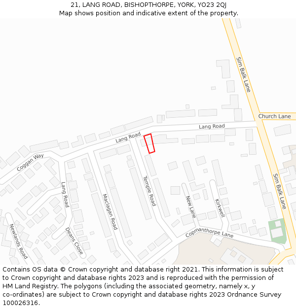 21, LANG ROAD, BISHOPTHORPE, YORK, YO23 2QJ: Location map and indicative extent of plot