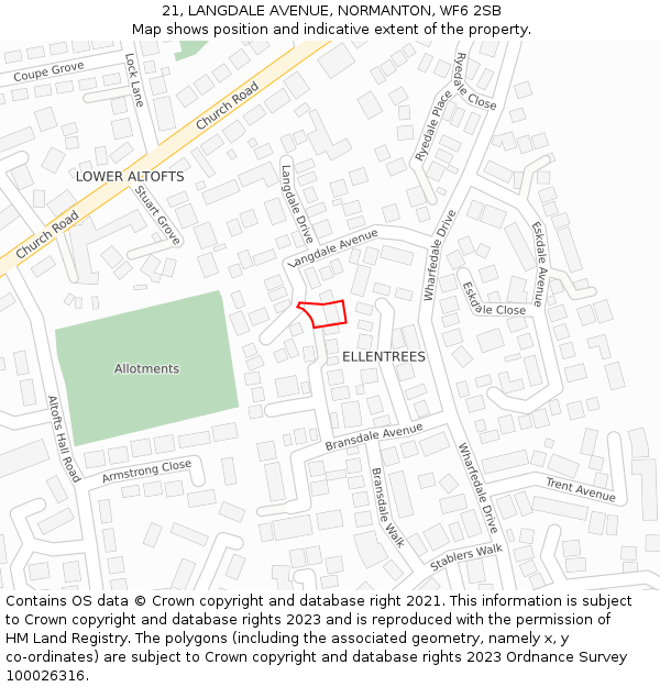 21, LANGDALE AVENUE, NORMANTON, WF6 2SB: Location map and indicative extent of plot