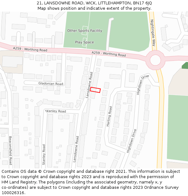 21, LANSDOWNE ROAD, WICK, LITTLEHAMPTON, BN17 6JQ: Location map and indicative extent of plot