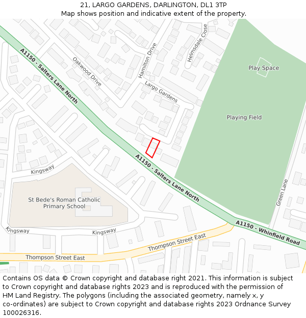 21, LARGO GARDENS, DARLINGTON, DL1 3TP: Location map and indicative extent of plot