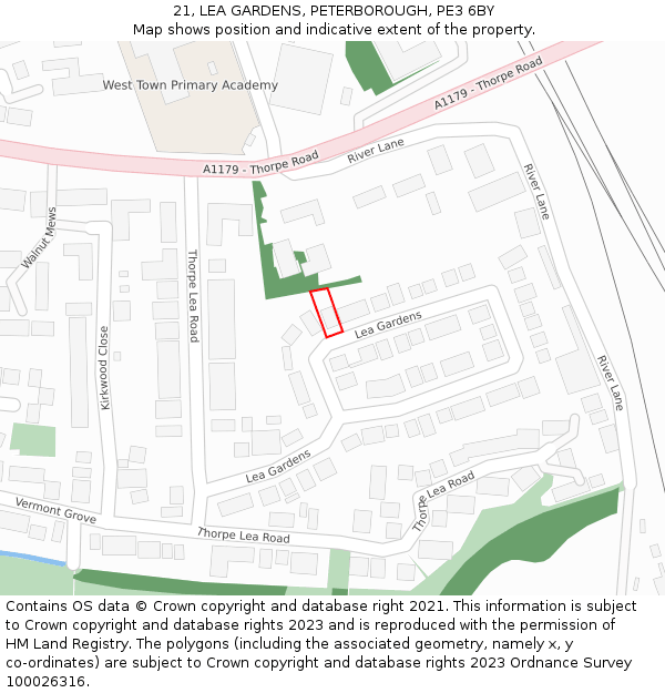 21, LEA GARDENS, PETERBOROUGH, PE3 6BY: Location map and indicative extent of plot