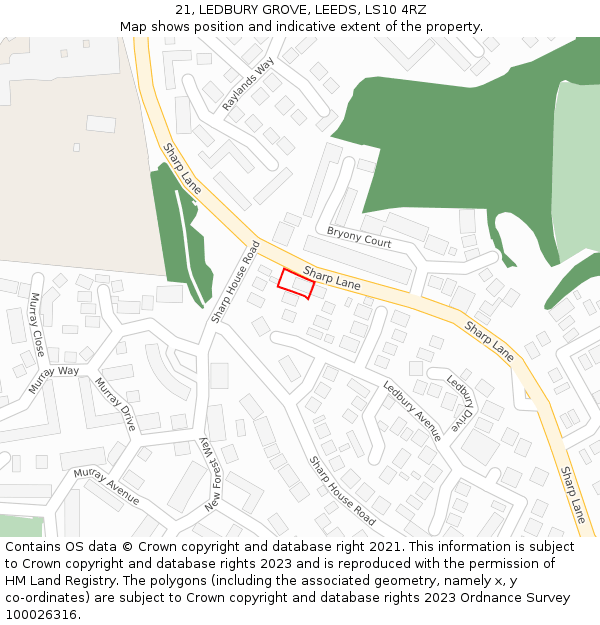 21, LEDBURY GROVE, LEEDS, LS10 4RZ: Location map and indicative extent of plot