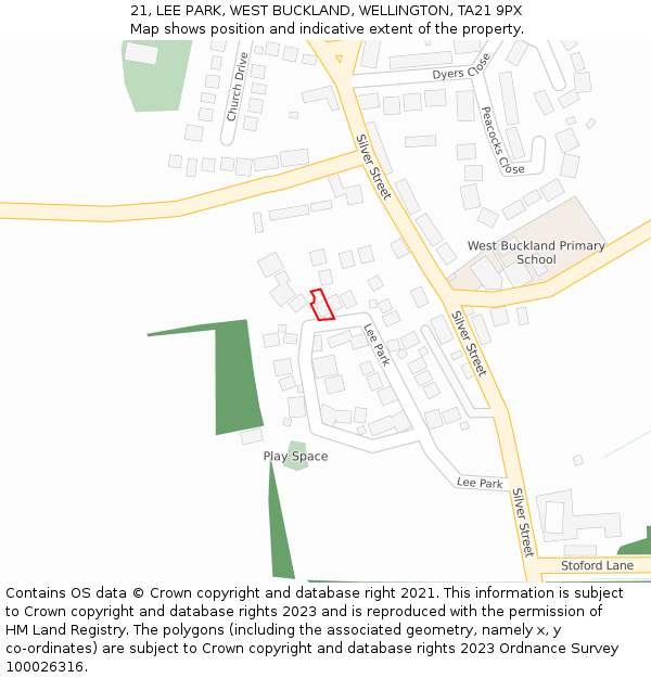 21, LEE PARK, WEST BUCKLAND, WELLINGTON, TA21 9PX: Location map and indicative extent of plot