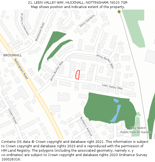 21, LEEN VALLEY WAY, HUCKNALL, NOTTINGHAM, NG15 7QR: Location map and indicative extent of plot