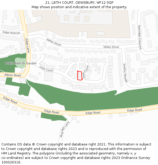 21, LEITH COURT, DEWSBURY, WF12 0QP: Location map and indicative extent of plot
