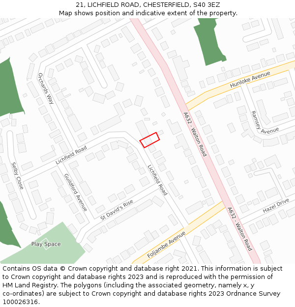 21, LICHFIELD ROAD, CHESTERFIELD, S40 3EZ: Location map and indicative extent of plot