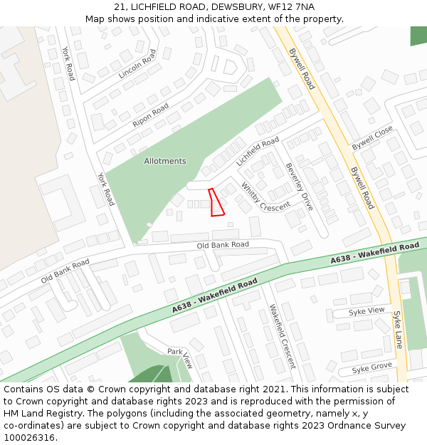 21, LICHFIELD ROAD, DEWSBURY, WF12 7NA: Location map and indicative extent of plot