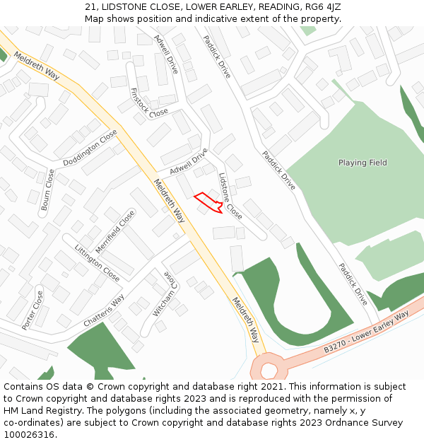 21, LIDSTONE CLOSE, LOWER EARLEY, READING, RG6 4JZ: Location map and indicative extent of plot