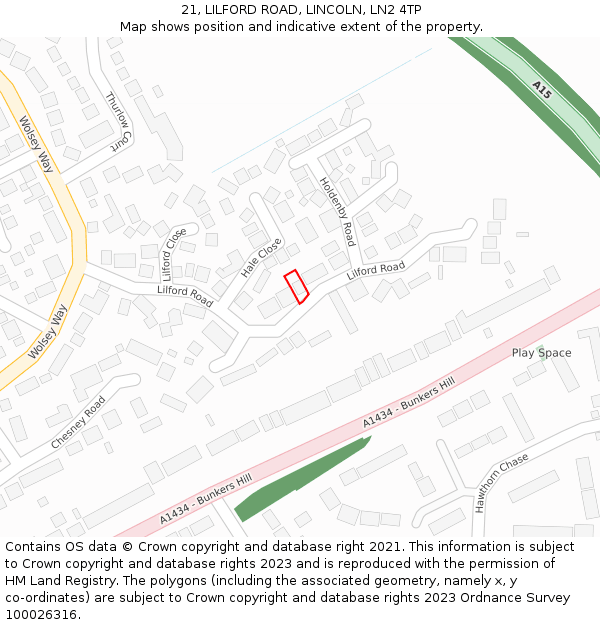 21, LILFORD ROAD, LINCOLN, LN2 4TP: Location map and indicative extent of plot