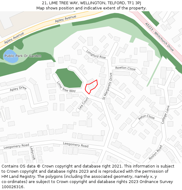 21, LIME TREE WAY, WELLINGTON, TELFORD, TF1 3PJ: Location map and indicative extent of plot