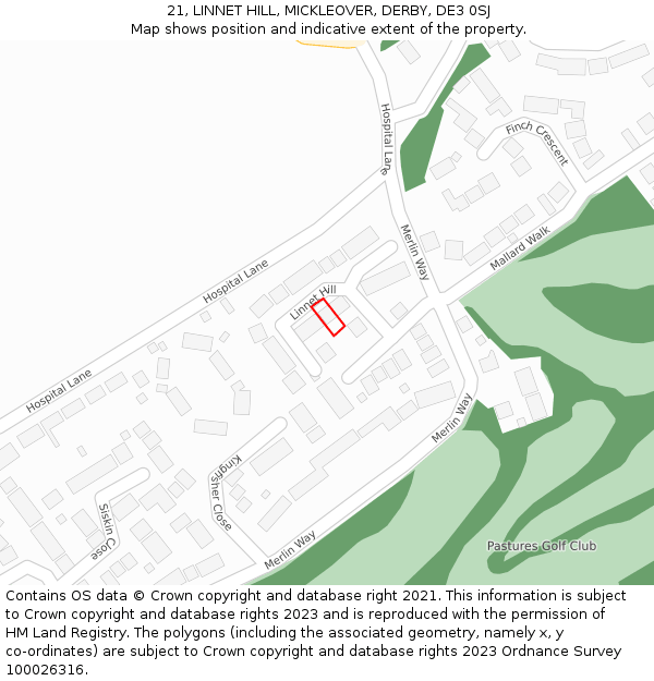21, LINNET HILL, MICKLEOVER, DERBY, DE3 0SJ: Location map and indicative extent of plot