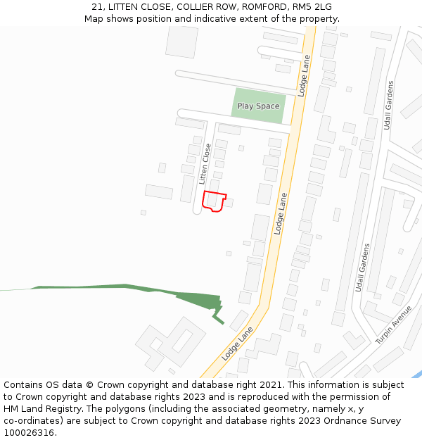 21, LITTEN CLOSE, COLLIER ROW, ROMFORD, RM5 2LG: Location map and indicative extent of plot