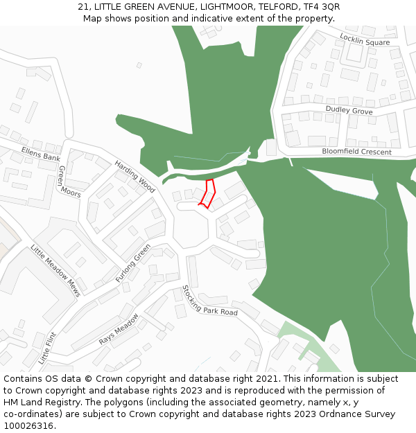 21, LITTLE GREEN AVENUE, LIGHTMOOR, TELFORD, TF4 3QR: Location map and indicative extent of plot