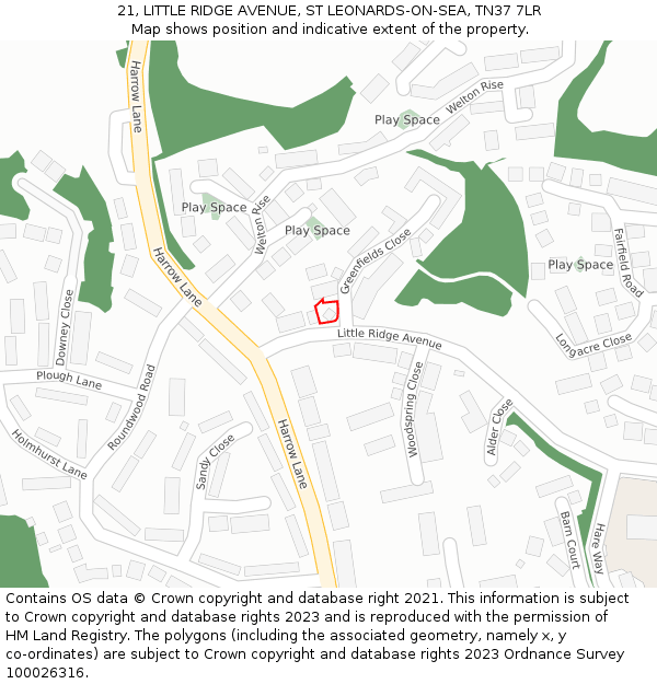 21, LITTLE RIDGE AVENUE, ST LEONARDS-ON-SEA, TN37 7LR: Location map and indicative extent of plot