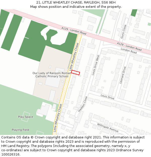 21, LITTLE WHEATLEY CHASE, RAYLEIGH, SS6 9EH: Location map and indicative extent of plot