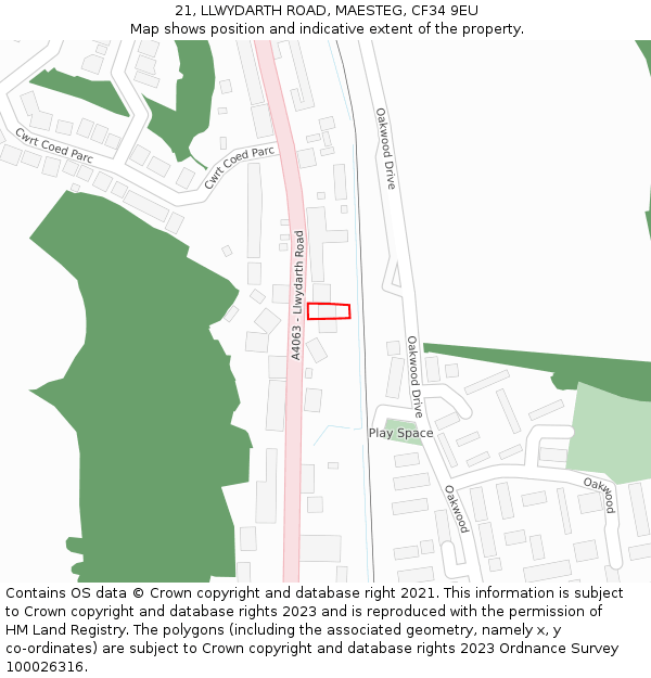 21, LLWYDARTH ROAD, MAESTEG, CF34 9EU: Location map and indicative extent of plot