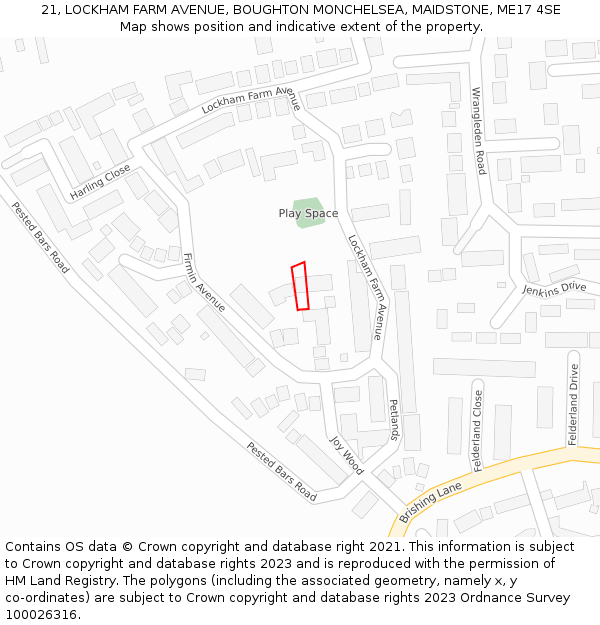 21, LOCKHAM FARM AVENUE, BOUGHTON MONCHELSEA, MAIDSTONE, ME17 4SE: Location map and indicative extent of plot