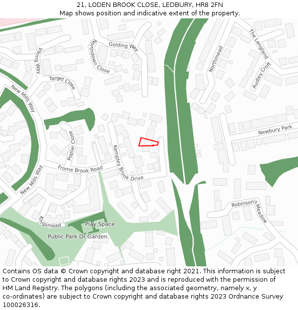 21, LODEN BROOK CLOSE, LEDBURY, HR8 2FN: Location map and indicative extent of plot