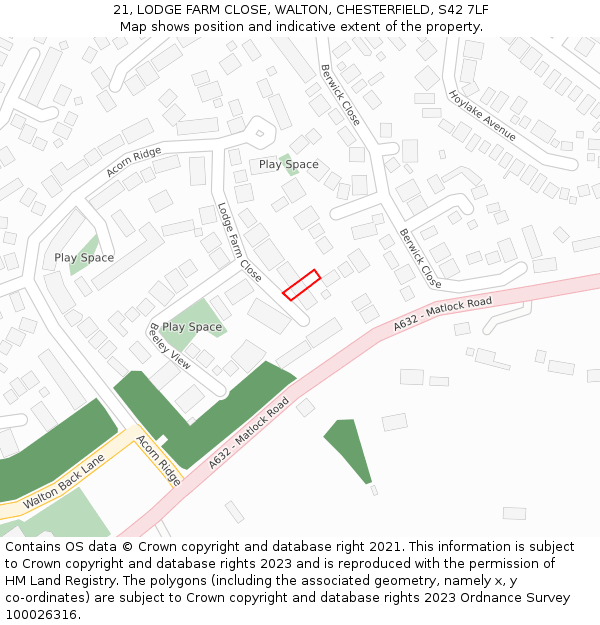 21, LODGE FARM CLOSE, WALTON, CHESTERFIELD, S42 7LF: Location map and indicative extent of plot