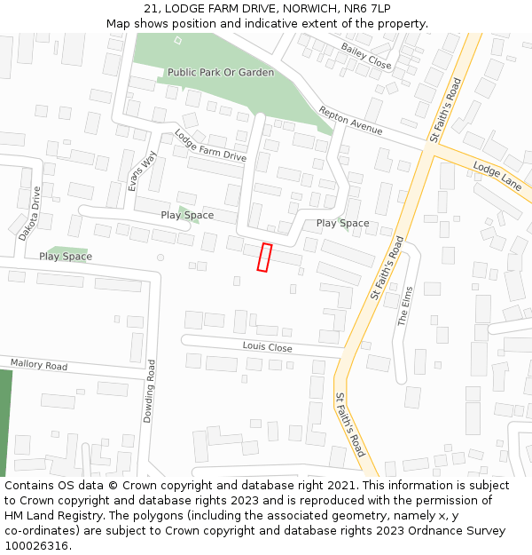 21, LODGE FARM DRIVE, NORWICH, NR6 7LP: Location map and indicative extent of plot