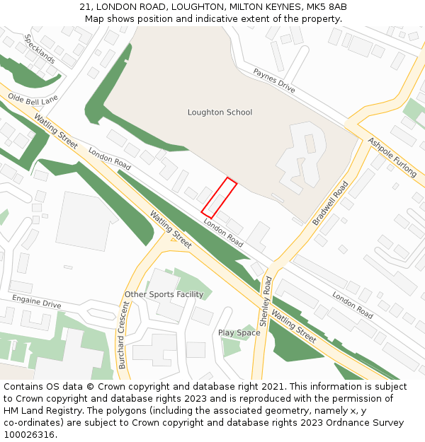 21, LONDON ROAD, LOUGHTON, MILTON KEYNES, MK5 8AB: Location map and indicative extent of plot
