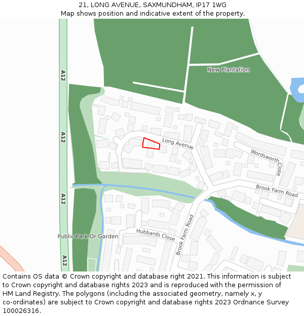 21, LONG AVENUE, SAXMUNDHAM, IP17 1WG: Location map and indicative extent of plot