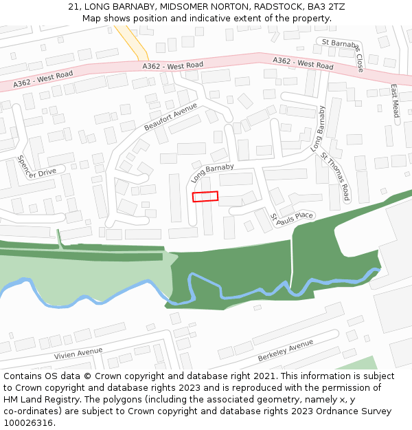 21, LONG BARNABY, MIDSOMER NORTON, RADSTOCK, BA3 2TZ: Location map and indicative extent of plot