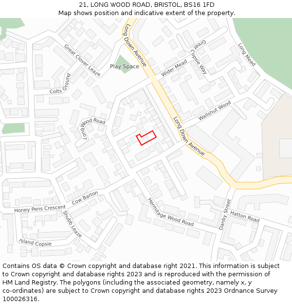 21, LONG WOOD ROAD, BRISTOL, BS16 1FD: Location map and indicative extent of plot