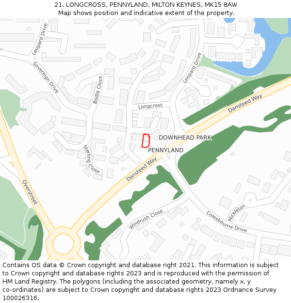 21, LONGCROSS, PENNYLAND, MILTON KEYNES, MK15 8AW: Location map and indicative extent of plot