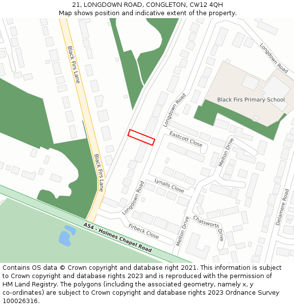 21, LONGDOWN ROAD, CONGLETON, CW12 4QH: Location map and indicative extent of plot