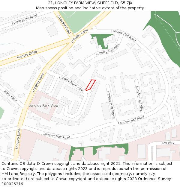 21, LONGLEY FARM VIEW, SHEFFIELD, S5 7JX: Location map and indicative extent of plot