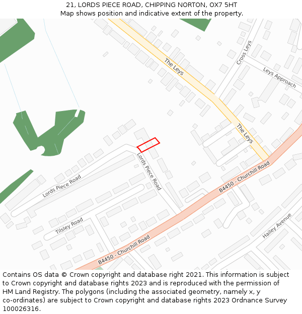 21, LORDS PIECE ROAD, CHIPPING NORTON, OX7 5HT: Location map and indicative extent of plot