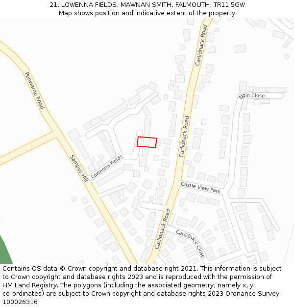 21, LOWENNA FIELDS, MAWNAN SMITH, FALMOUTH, TR11 5GW: Location map and indicative extent of plot